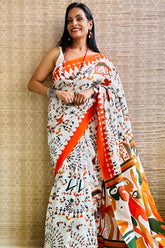 Off White Mul Cotton Digital Printed Saree